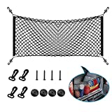 Rear Cargo Net Stretchable,Universal Adjustable Trunk Cargo Storage Organizer Compatible for SUV, Jeep, Truck,Storage Nylon Mesh Double-Layer with Hooks