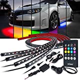 Xprite Car Underglow Neon Accent Strip Lights Kit 8 Color Sound Active Function and Wireless Remote Control 4 PCs LED Underbody System Light Strips w/ 6FT Extension Wire & Cable Tie
