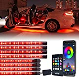 Xprite RGB LED Car Underglow Exterior Light and Interior Bluetooth Lights Kits, 8PCS Underbody Inside Glow Footwell Neon Ambient Lighting Strip, w/ APP Control & Wireless Remote for Cars Vehicle Truck