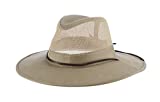 Dorfman Pacific Men's 1 Piece Brushed Twill Mesh Safari Hat With Genuine Leather Trim, Khaki, Large