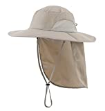 Home Prefer UPF50+ Mens Sun Hat with Neck Flap Wide Brim Mesh Fishing Hat Windproof Safari Hat Light Grey
