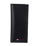 Tommy Hilfiger Leather Secretary Wallet - Slim Long Multipurpose Versatile Vertical Bifold Checkbook Cover, Black