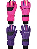 2 Pairs Kids Mittens Children Winter Snow Waterproof Thick Warm Windproof Gloves for Girls Boys (Purple and Pink Stripe Style,3 - 6 Years)