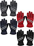 4 Pairs Kids Windproof Ski Gloves Winter Warm Snow Gloves for Boys Girls (Black, Navy, Red, Gray,6-10 Years)