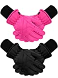 2 Pairs Kids Winter Gloves Warm Ski Gloves Child Snow Warm Gloves Mittens (Rose Red, Black, 4-7 Years)