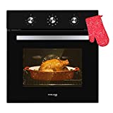 24'' Single Wall Oven, GASLAND Chef ES606MB 24 Inch Built-in Electric Ovens, 240V 2000W 2.3Cu.fu 9 Cooking Functions of Grill Conventional Timer Rotisserie etc. Mechanical Knobs Control, Black Glass