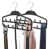FairyHaus Belt Hanger Organizer 2 Pack, Non Slip Tie Rack Holder, Durable Hanging Closet Accessory Hooks for Belts, Ties, Jewelry, Scarves, Tank Tops, Black