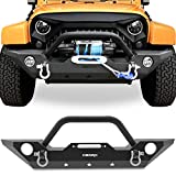 OEDRO Front Bumper Combo Compatible for 07-18 Jeep Wrangler JK & Unlimited with Winch Plate Mounting & 2 D-Rings, Upgraded Textured Black Rock Crawler Off Road Star Guardian Design